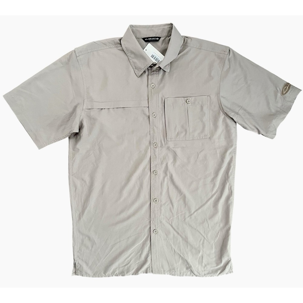 Drake Performance Short Sleeve Button Up Shirt Men's Size‎ Small Tan Vented